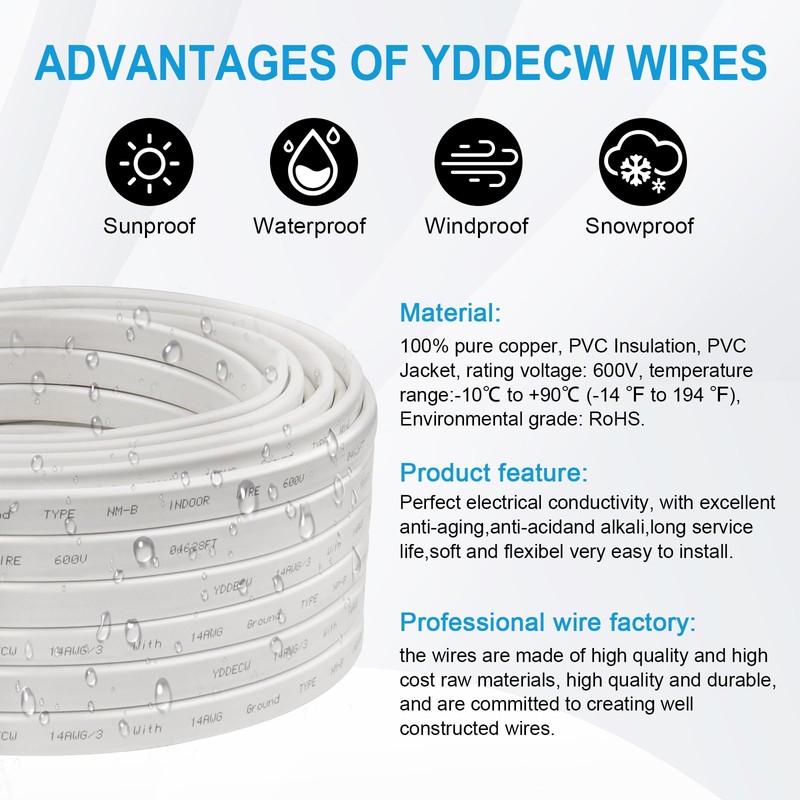 YDDECW 14/3 NM-B Wire with Ground - 75FT Non-Metallic Sheathed