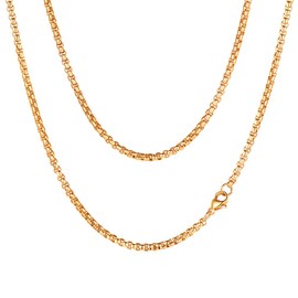 FaithHeart 3-6 mm Unisex Box Venetian Briolette Chain Link Necklace Solid Curb Chain, Gift for Husband / Friend in Black Gold, Stainless Steel