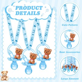 Coume 36 Pcs Shower Party Pacifiers Necklace Bear Bottle Acrylic Pacifiers Charm Pacifier Chain for Guests Gender Reveal Party Favors Prize Table Scatter(Cool,Blue)