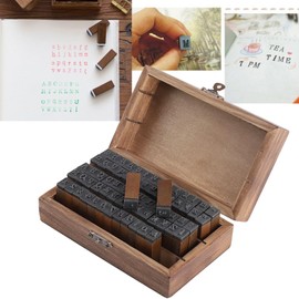 70PCS Vintage Wood Alphabet Rubber Stamps Set in Reusable Wooden Box for Scrapbooking, Journaling, Card Making & DIY Crafts