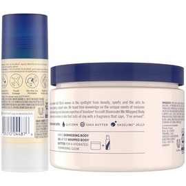 Vaseline Cocoa Shimmer Jelly Stick, ideal para viajes + Illuminate Me mantequilla corporal batida, hidratantes para piel extremadamente seca