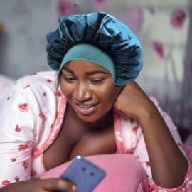 Silk Satin Bonnets for Women & Men - Elastic Wide Band Hair Wrap Cap for Curly Hair - Shower Cap for Sleeping (Teal)