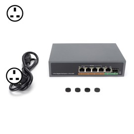POE Switch 5 Port Full Gigabit SFP Optical Fiber Interface IEEE802.3af/at 65W Network Device 100‑240VUK Plug