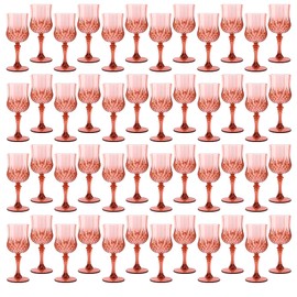 LEYIQU Plastic Wine Glasses，Plastic Goblets Vintage Style Cordial Drinking Glasses for Wedding Reception, Grand Event Party Supplies (48, Rose Gold)