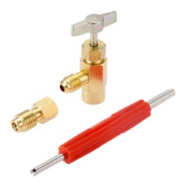 R12 to R134A Self-Sealing Can Tap with R134A Tank Adapter and Valve Core Remover, R134A 1/4" Male Can Tap Valve Dispenser, 1/4’’ Female to 1/2’’ Male Tank Adapter for Air Conditioner Manifold