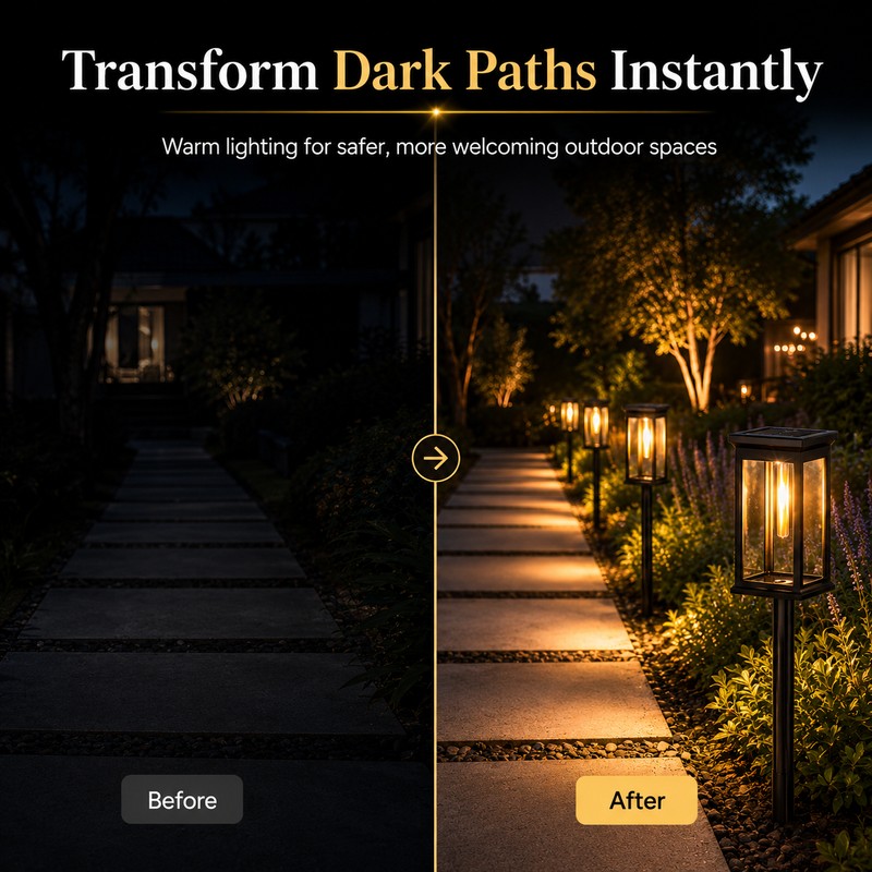 Solar Pathway Lights for Outdoor Walkways – Warm LED Garden