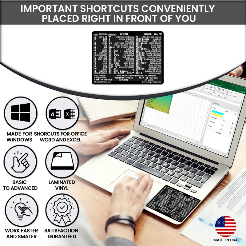 Synerlogic Word/Excel Windows Shortcut Sticker | Reference Guide Keyboard Shortcut