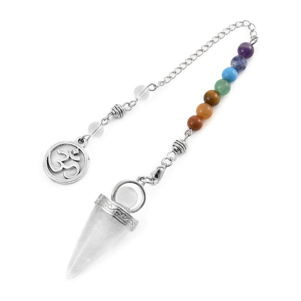 Jovivi Natural Clear Quartz Crystal Pendulums for Dowsing Divination 7 Chakra Round Beads Chain Pointed Cone Reiki Pendulum Pendant for Wicca Spiritual