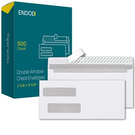 EnDoc 500#8 Double Window Check Envelopes Self Seal, 3 5/8 x 8 5/8" Security Envelopes for QuickBooks Checks, Business Envelopes with Privacy Tinted Pattern, Bright White 24lb Paper
