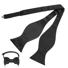 Thinp Black Self Tie Bow Tie, Solid Silk Self Bowtie Adjustable Bow Ties for Men Adults-Formal Tuxedo Bows Ties for Wedding, Party and Other Formal Occasions