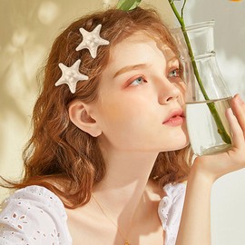 10PCS Starfish Hair Clips Cute Resin Beach Sea Star Hair Pins, Princess Alligator Hair Clips Mermaid Hair Clips Accessories for Women and Girls for Beach-themed Travel Party (White)