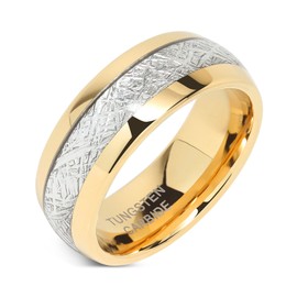 8mm Mens Tungsten Carbide Ring Imitated Meteorite Inlay 14k Gold Plated Jewelry Wedding Band Size 5-16 (11.5)
