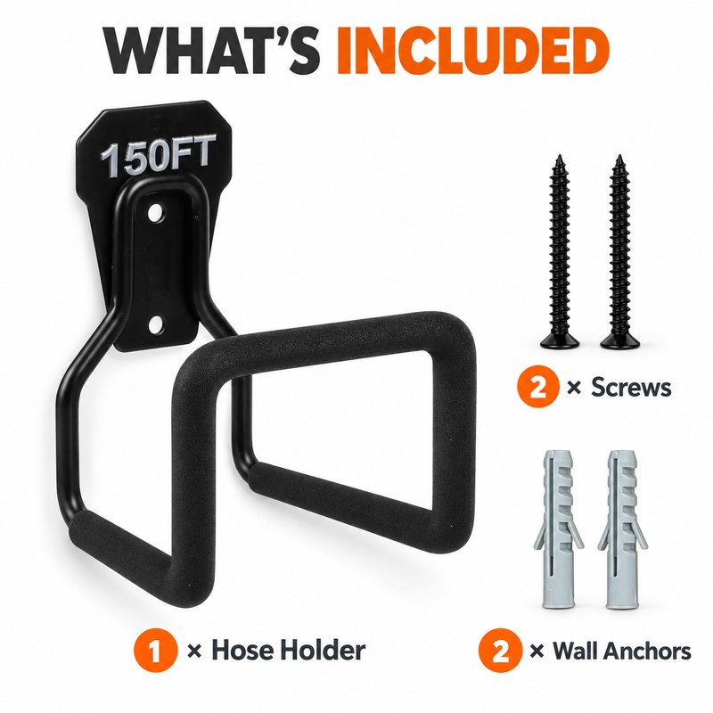 Wall-Mounted Garden Hose Holder – Black Metal Hose Hanger for