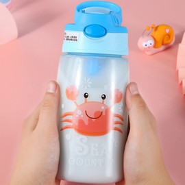 Smalibal 480ml Children Straw Cup Transparent Cartoon Pattern Portable Sippy Cup Outdoor Water Bottle for Boys Girls Water Bottle