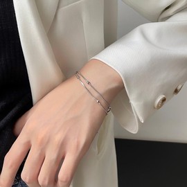 Inateannal Boho Layered Bracelet Chain Gold Satellite Chain Bracelet Small Ball Pearl Bracelet Vintage Round Snake Chain Bracelet Hand Chain Jewellery for Women and Girls, Zinc, No gemstone