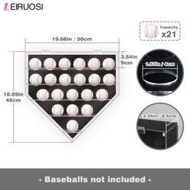 Leiruosi Acrylic Display Case for Baseball, Lighted Wall Mounted Shadow Box, LED Baseball Display Case Holder for Collectibles, UV Protected Memorabilia Autograph Display Box for 21 Balls, Black