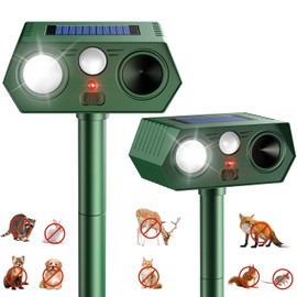 2026 Upgraded Solar Ultrasonic Animal Repellent Outdoor, Deer Repellent Devices Waterproof, Motion Activated Cat Repellent Outdoor, Squirrel Raccoon Skunk Rabbit Dog Bird Deterrents for Yard (2-Pack)