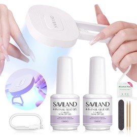 SAVILAND U V LED Nail Lamp – Nail Curing Dryer For XL Extra Long Nail Tips 2*15 ML Multifunction Gel Nail Glue & Innovation U V Nail Light for Nails Extension Home Salon Nail Art