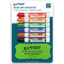 Dry Erase Markers, Whiteboard Markers Chisel Tip, Bundle of Dry Erase Markers with Eraser, 6 White Board Markers Dry Erase and Whiteboard Eraser, Dry Erase Markers for Kids and Adults, School Supplies