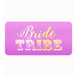 35 x Bright Pink Bride Tribe Labels with Shiny Gold Foil Print - Hen Party Favour Stickers for Hen Do & Hen Night (50mm x 25mm)