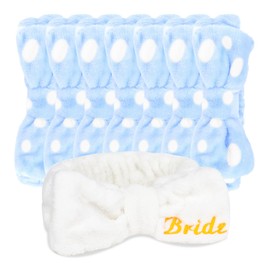 CIEHER Spa Headbands for Bachelorette Party Favors, 8 Pcs Blue Dot Spa Headbands for Bride & Bridesmaid, Bachelorette Gifts for Bride's Skincare & Makeup