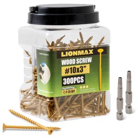 LIONMAX Deck Screws 3 Inch, Wood Screws #10 x 3", 300 PCS, Rust Resistant, Exterior Epoxy Coated, Outdoor Decking Screws, Torx/Star Drive Head Deck Screw, T25 Star Bit Included, Tan