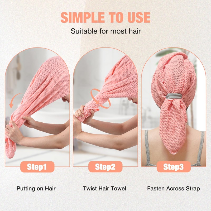3 Pack Microfiber Hair Drying Towels for Women, Super Absorbent