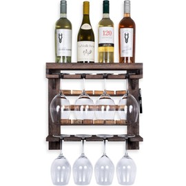 Rustic State Stemware & Wine Holder Wall Mounted Shelf - Walnut Wooden Storage: Veneto