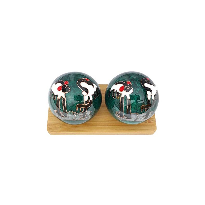 Top Chi Chiming Crane Baoding Balls with Bamboo Stand. (Small