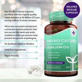 60 Billion CFU Probiotic Supplement - Lactospore® for Optimal Gut Health - Enteric Coated for Targeted Delivery - Made in the UK