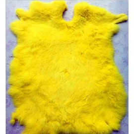 Natural Tanned Rabbit Skin Fur Hide (10" by 12" Rabbit Pelt with Sewing Quality Leather) (Bright Yellow)
