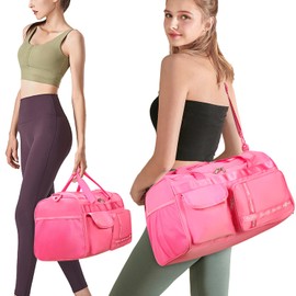 MAXTOP Travel Duffle Bag for Women Carry On Tote Weekender Overnight Bag Large Capacity Duffel Bag with Shoe Compartment,Gym Tote Bag with Dry and Wet Separation Rose