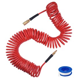 SAFELIFE 50 ft Polyurethane Recoil Air Hose1/4" Inner Diameter, Retractable Air Compressor Hose with Bend Restrictor, 1/4" Industrial Universal Quick Coupler and Plug