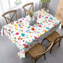 mutakin Happy Birthday Rectangle Tablecloth Washable Table Cloth 60x90 Inch Table Cover Waterproof for Decoration Kitchen Dining Room