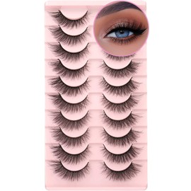 False Eyelashes Mink Lashes Natural Wispy Cat Eye Lashes Geeneiya Eyelashes Pack 3D Strip Short Volume Fake Eyelashes 10 Pairs by Geeneiya