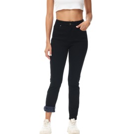 GUNLIRE Women's Black Fleeced Lined Jeans Winter Skinny Fit High Waisted Butt Lift Thicken Stretch Thermal Warm Pants,Black,6