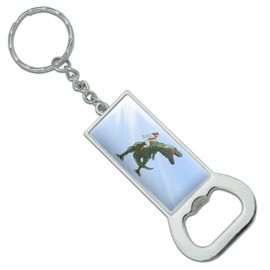 GRAPHICS & MORE Jesus Riding a T-Rex Keychain Rectangle Chrome Plated Metal Bottle Cap Opener