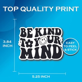 Be Kind to Your Mind - Smiley Face Positive Kindness - Premium Quality Laminated Vinyl Stickers 2-Pack | 5-Inch on Widest Side | Made in USA - FHJ276