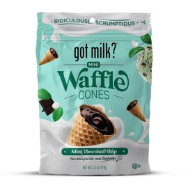 got milk? Mini Waffle Cones, Mint Chocolate Chip, 4.24 Oz. / 119g Resealable Bag, Delicious Mint Chocolate Filled Waffle Cone Bites, Mini Ice Cream Cones for Dessert or Snack, Retail Pack