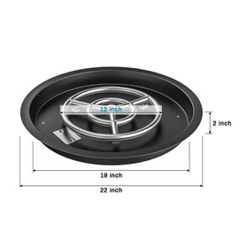 Skyflame Round Fire Pit Burner Pan Fire Bowl with Burner Ring - Drop-in Style - Made of SUS 304 Stainless Steel - 19 inch