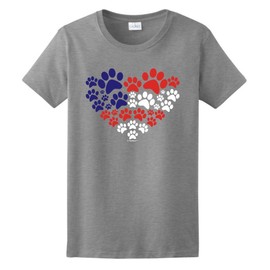 Animal Lover Cat Dog Paw Prints Heart USA Flag Ladies T-Shirt 2XL SpGry