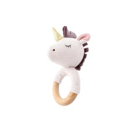 maximo Rattle Unicorn Knitted Wooden Ring Muslin