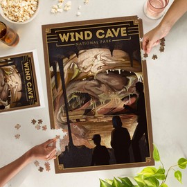 Lantern Press Wind Cave National Park, South Dakota, Lithograph National Park Series, 1000 Piece Jigsaw Puzzle for Adults, Made in USA with Reference Poster