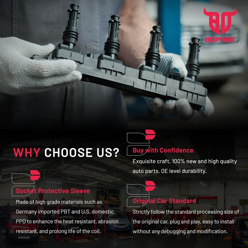 BDFHYK Ignition Coil Pack and Iridium Spark Plugs Compatible with