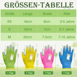 BORISCA 4 Pairs in 4 Colours Thickened Latex Protection Garden Gloves Children, Cute Cat Children's Gloves Garden Wear Resistant and Non-Slip Work Gloves Garden Children for 7-10 Years Old