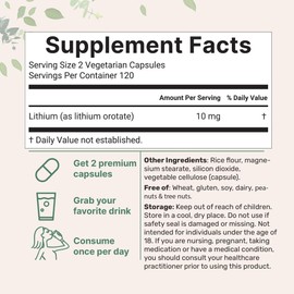 Lithium Orotate 10mg, 240 Veggie Capsules | Highly Bioavailable | Elemental | Double Strength | Essential Trace Mineral | Healthy Aging, Brain Supplement, & Mood Support | Non-GMO, Gluten Free
