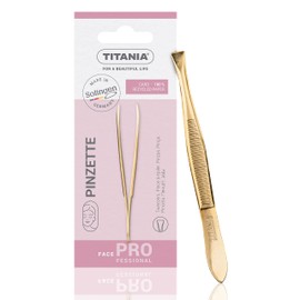 TITANIA Solingen tweezers (8 cm, gold-plated) • Made in Germany • Eyebrow tweezers for plucking • Extra precise • For hair removal · Straight, wide tip