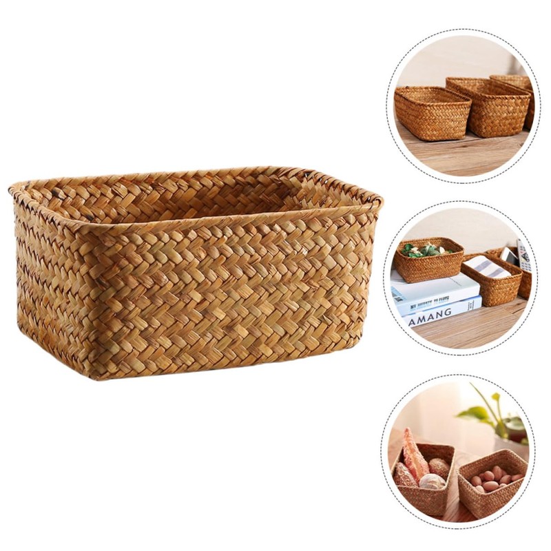 KOMBIUDA Rattan Storage Basket Handwoven Storage Basket Seagrass Woven Basket