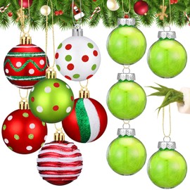 Knitgrip 18 Pcs Christmas Balls Ornament 2.5 Inch Glittering Hanging Xmas Balls Built in Lime Green Badminton for Tree Decoration Swirl Candy Cane Elf Balls for Home Indoor Holiday Party Decor