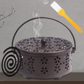 Mosquito Coil Holder, Mosquito Spiral Holder, Incense Holder, Mosquito Coil Holder, Classic Metal Incense Holder, Mosquito Spiral Container with Handle Lid for Indoor Outdoor Camping (B)